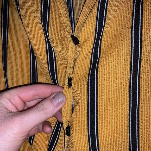 Mustard Stripped Tie Front Blouse - Picture 4 of 7